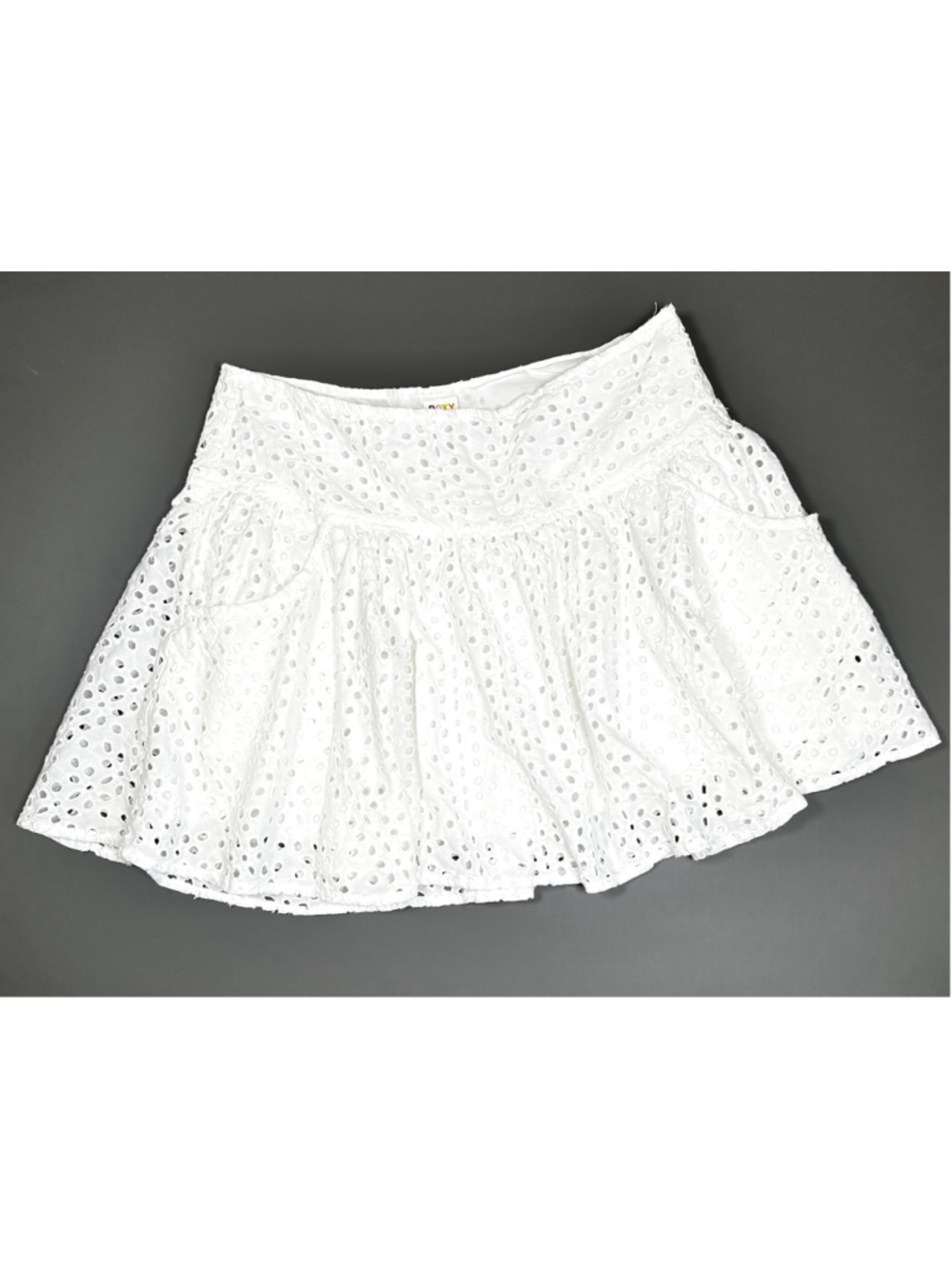 Roxy Skirt White Eyelet Mini Skirt Pockets Size 5 Beach Eyelet